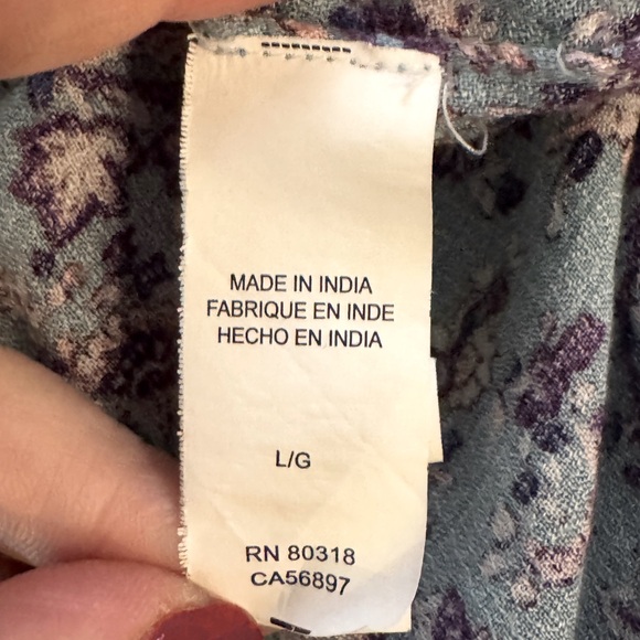 Lucky Brand Blue w/ Purple Floral, Boho Peasant Blouse- size L - Picture 12 of 13